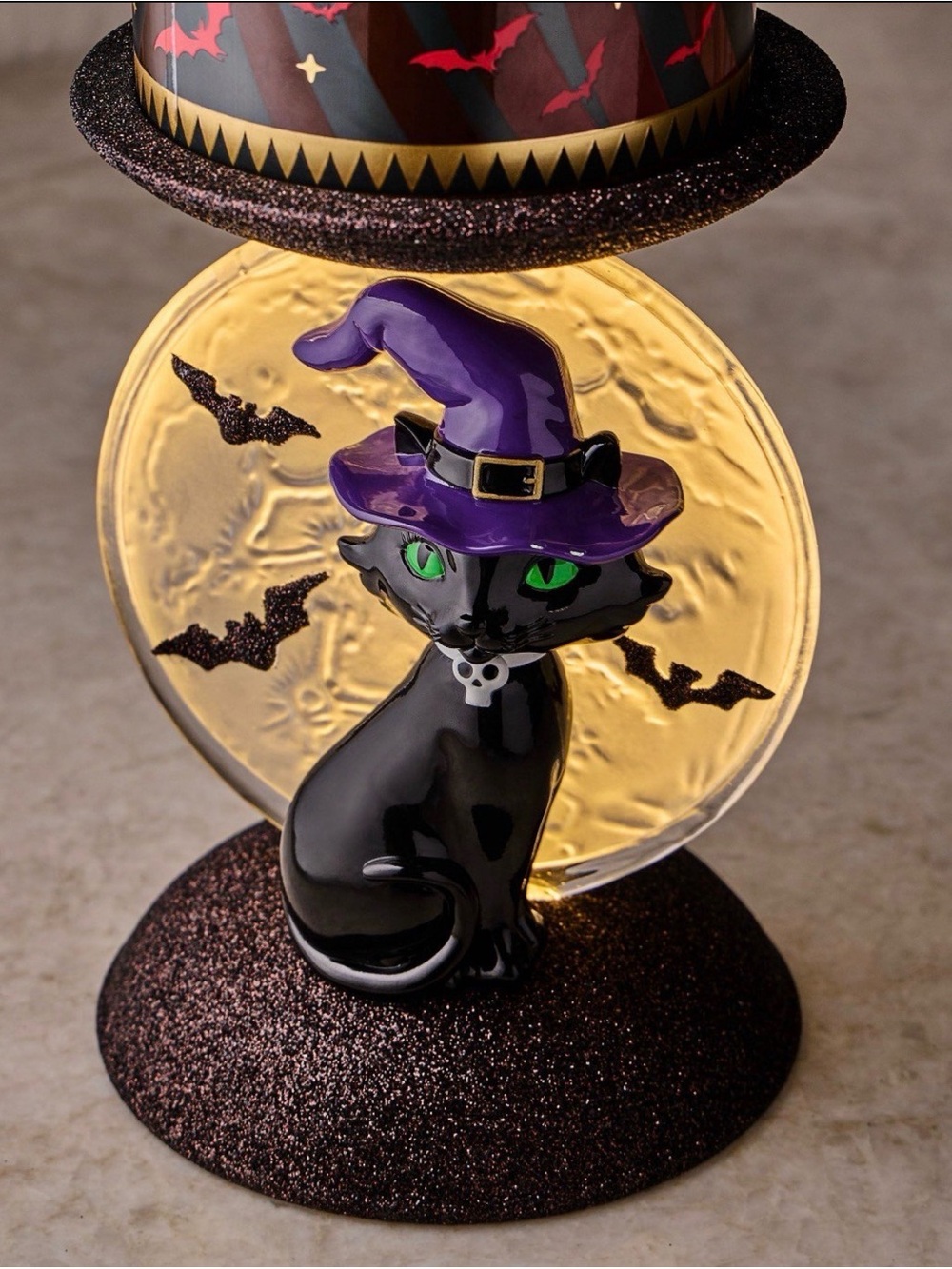 NWT IN HAND LIMITED RELEASE LIGHT UP CAT & MOON CANDLE HOLDER/PEDESTAL